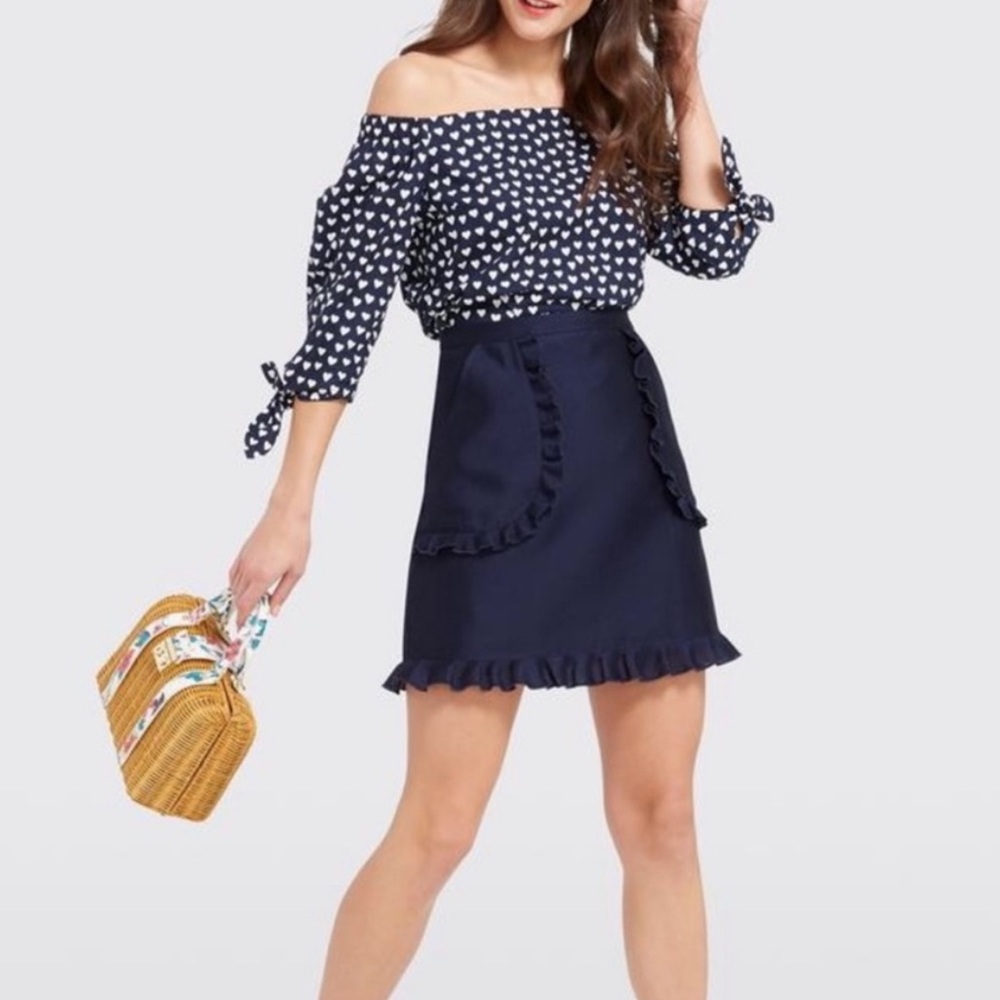 Draper James Navy Mini Skirt with Ruffles